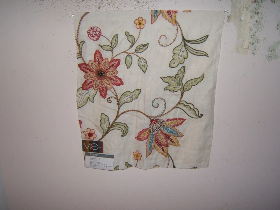 Kravet, Handwork Flora, Embroidered Floral, Remnants, Various Colros and Sizes - Image 2 of 4