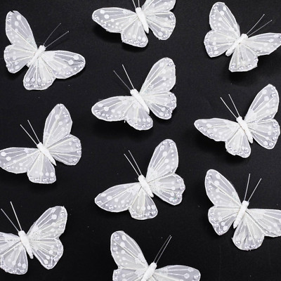 10 Pack 3D Feather Butterfly for Decorations, Glittering Pearl Butterfly Sticker