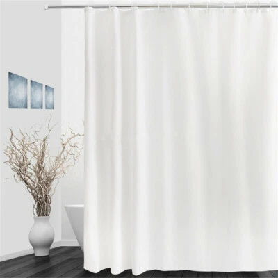 Waterproof Bathroom Shower Curtain Plain White 180x180cm With Hooks Ring