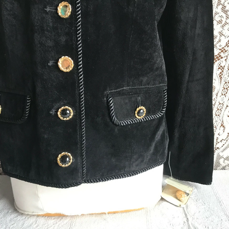 Chaqueta Blazer Lord & Taylor Vintage Años 80 Años 90 Gamuza Negra Nueva de Lote Antiguo Foto 3 de 4