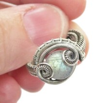 Adjustable Labradorite Wire-Wrapped Ring in Sterling Silver