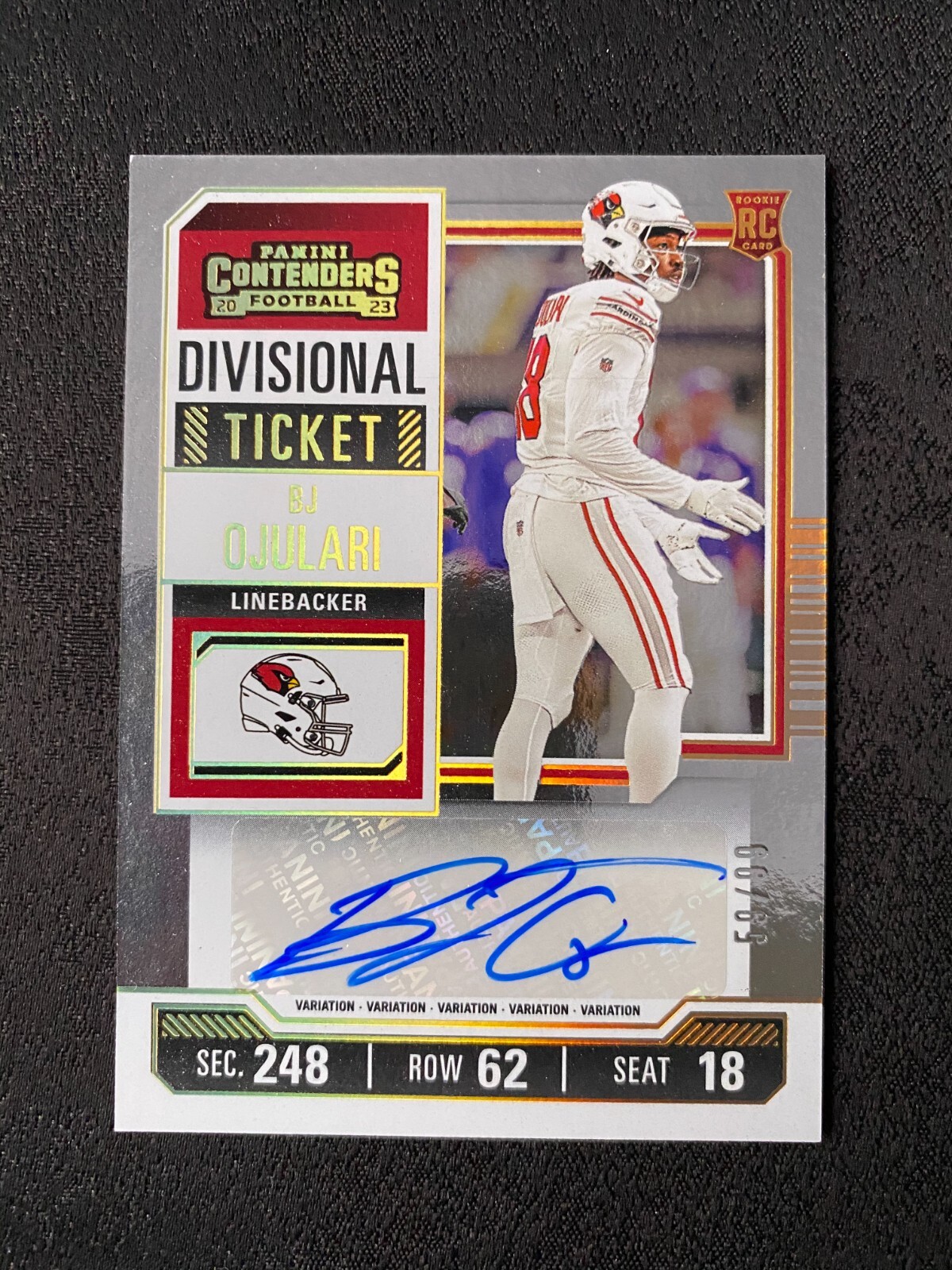 2023 Panini Contenders BJ Ojulari Variation Divisional Ticket RC AUTO 59/99