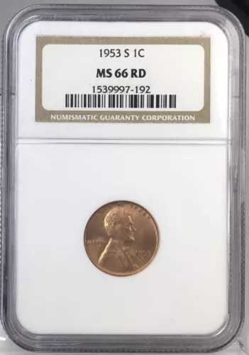 1953-S 1C Lincoln Wheat Cent NGC MS66 RD #