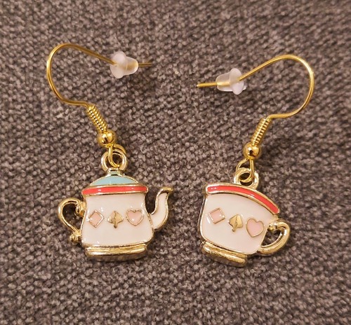 Cute Teapot & Teacup White Dangle Earrings Gift