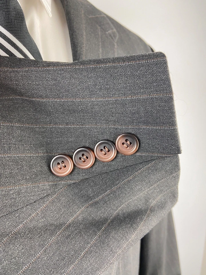 CHAPS RALPH LAUREN Mens 40S Gray Stripe Canada Wool 2 Piece Suit W/ Pants 34x27 - Image 4 of 4