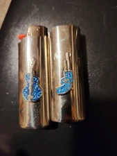 Vtg Lighter Case Guitar Revolver Gun Country Lot Cover Holder Turquoise for Bic 