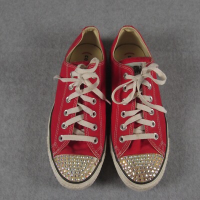 Converse All Star Shoes Womens Red Swarovski Crystals Bling