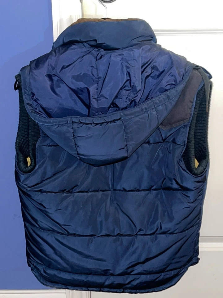 DIESEL Wilfrid Puffer Vest Jacket Mens Navy Blue/Brown Hooded - Small - Image 2 of 3