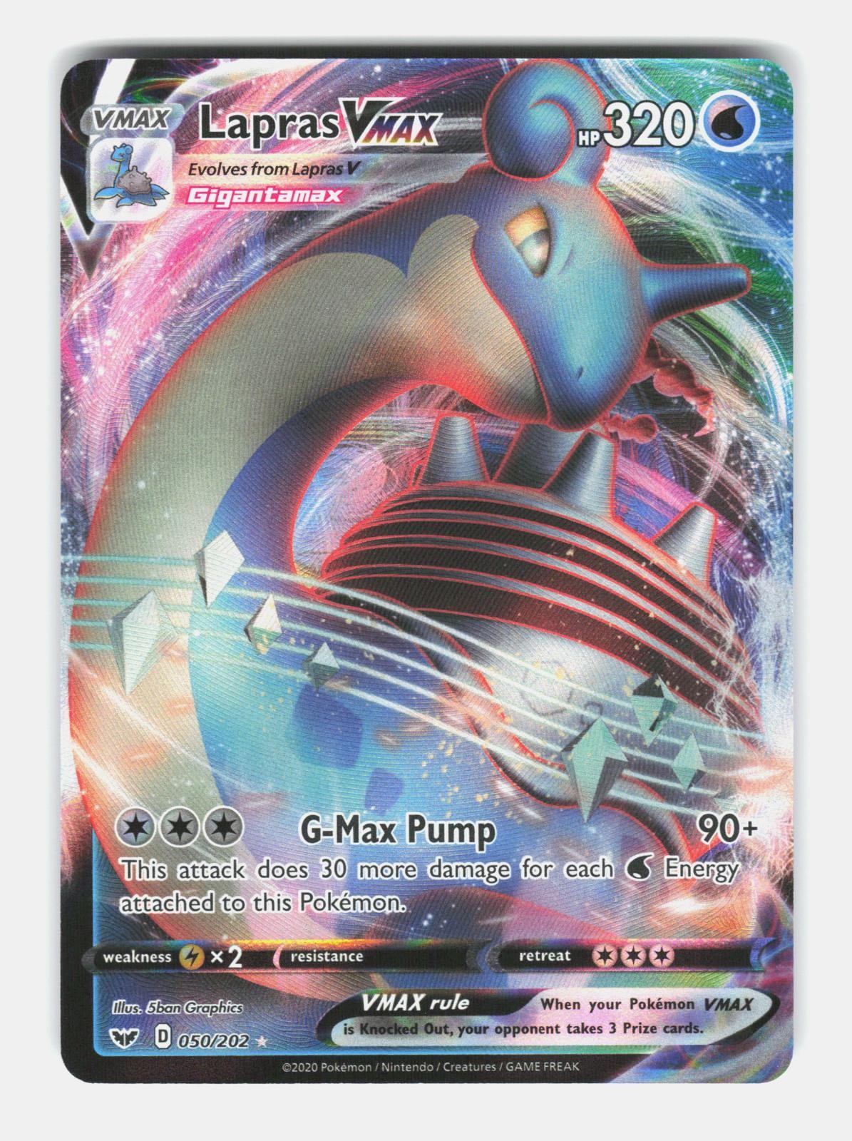 Lapras VMAX 050/202 Holo VMAX Rare Sword & Shield Pokemon Near Mint