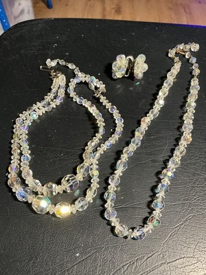 Lot of Vintage 1950 s Aurora Borealis Crystal Necklaces & Earrings Coro beaded
