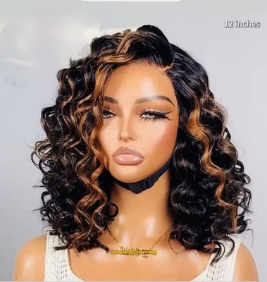 Kleberlose federnde lockige vorgestylte Ready To Wear Bob HD Lace Front Perücken 250 % voll