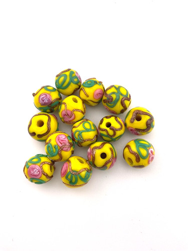 Vintage Glass Wedding Cake Beads Yellow Mixed Colors 14 pc