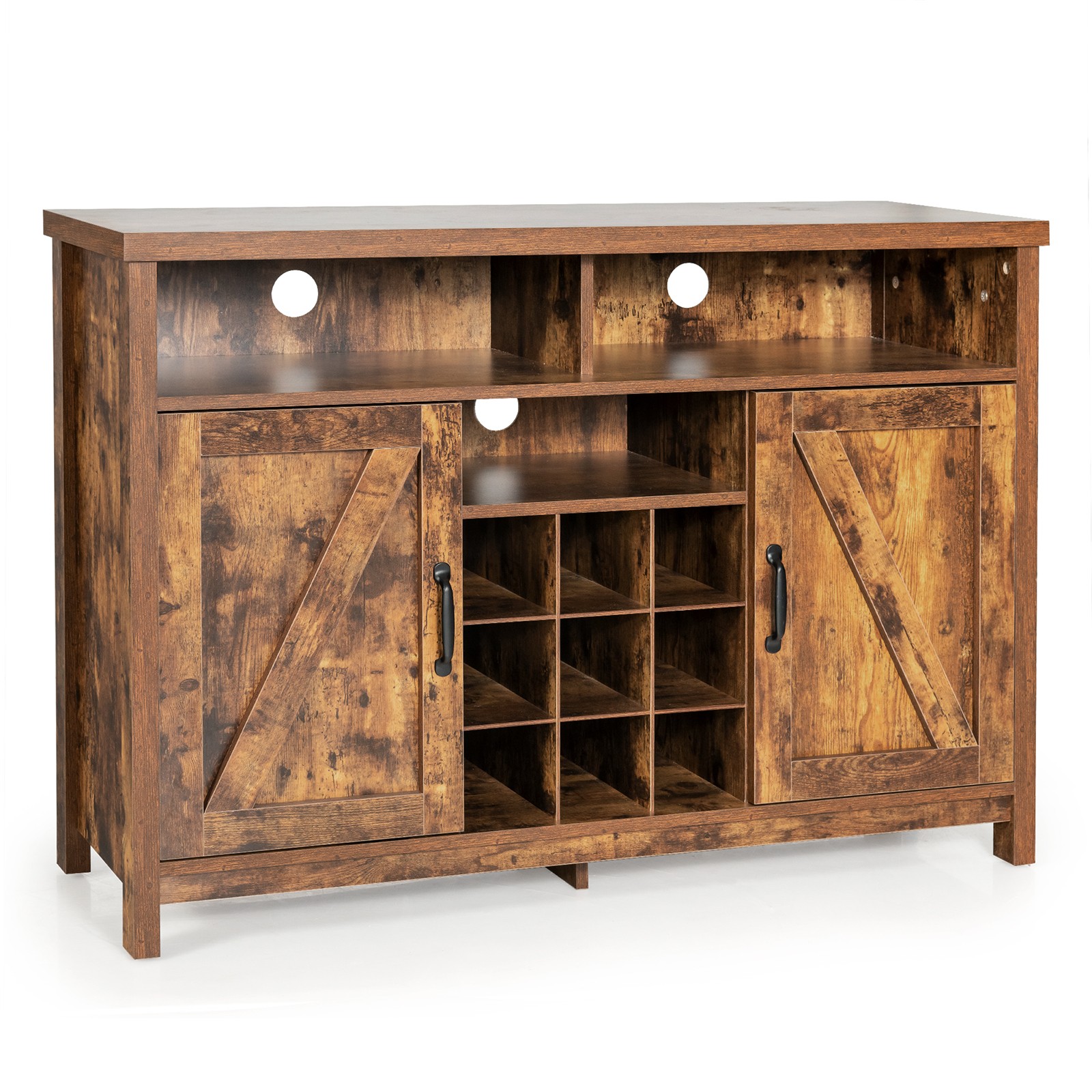 Buffet Storage Cabinet Farmhouse Sideboard w/2 Doors &9-Bottle Wine Rack Rustic