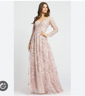 Mac Duggal 70224 Dress Womens 2 Pink Embroidered Sequin Long Sleeve Maxi  Gown | eBay
