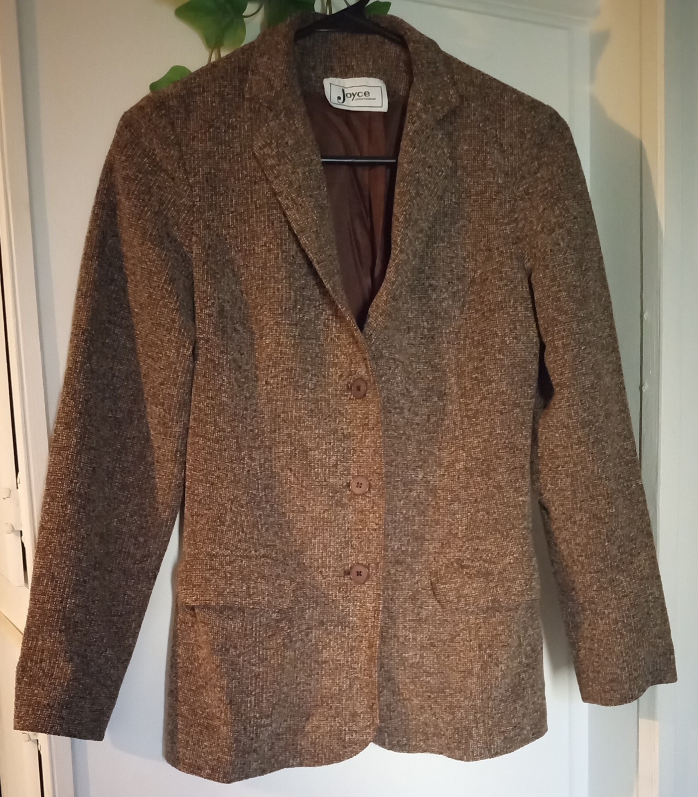 Retro Vintage Joyce Sportswear Lightweigt Tweed Blazer,Size S/M,BrownBlackBeige