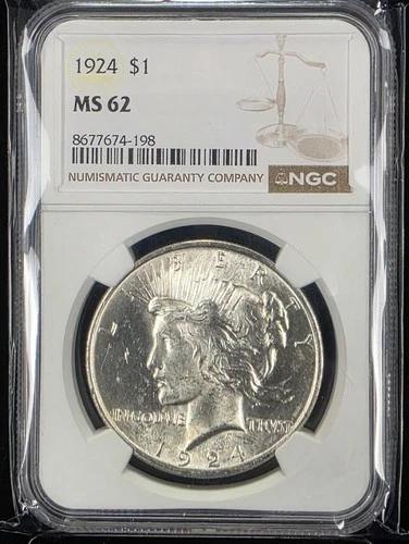 1924 Silver Peace Dollar $1 - NGC MS62 - Philadelphia