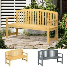 Wooden Garden Bench 2 Seater Slatted Seat with Arm for Park Patio