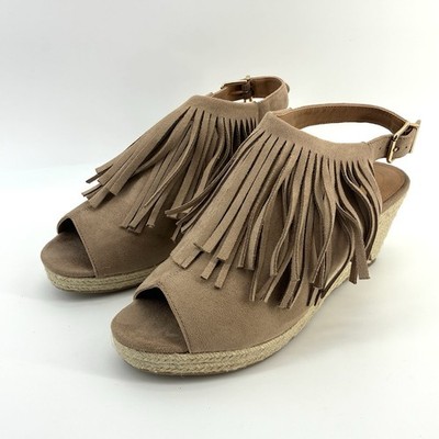 Comfortview The Diane Espadrille Wedge Sandal Fringe Size 8 New Taupe 33085