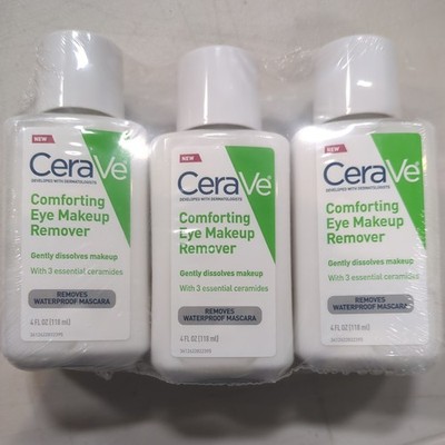 3 pack New CeraVe Comforting Eye Makeup Remover with 3 Essential Cera: Size 4 Oz