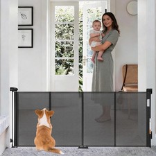 Reinforced 71" Wide Retractable Gate with Reinforced Strips,Black Indoor/Ou...
