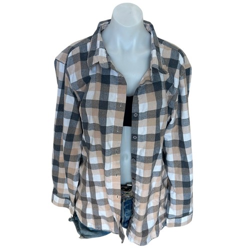 Coachella Valley Plaid Flannel Shirt 2XL Festival Concert Unique Upcycled Cotton - Picture 4 of 6