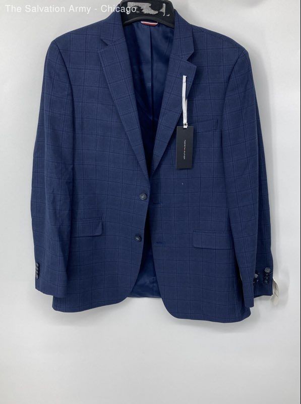 Tommy Hilfiger Mens Blue Plaid Collared Long Sleeve Button-Front Blazer No Size