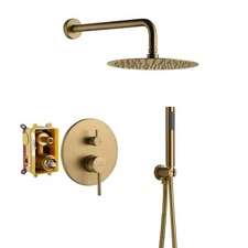 Delux CASAINC 3-Spray Patterns 8.3" Wall Mount Shower Faucet Set Dual Gold Heads