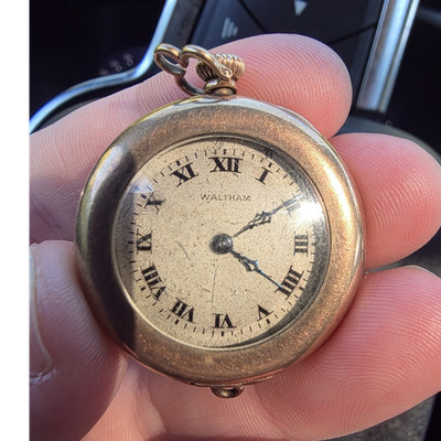 Waltham Gold Filled Full Hunter Pocket Watch White Roman Dial Manual Wind