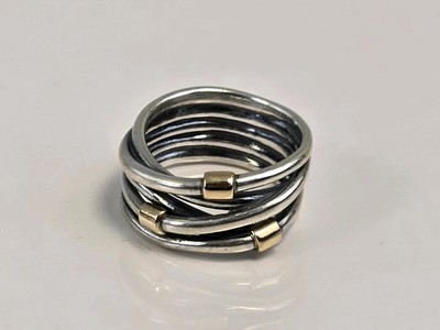 Genuine Pandora Sterling Silver 14K Gold Crossover Wide Band