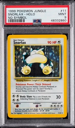 1999 POKEMON JUNGLE | NO SYMBOL ERROR #11 SNORLAX-HOLO PSA 9