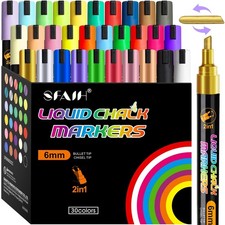 SFAIH Liquid Chalk Markers 1-Second Wet 1 Count Pack of 30 , 30 Colors