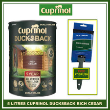 Cuprinol 5 Year Ducksback RICH CEDAR  5L + 4" FENCE BRUSH