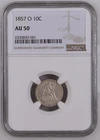 1857 O Seated Liberty Dime, NGC AU 50, Nice Looking