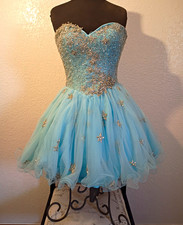 Sherri Hill Blue Strapless Sweetheart Star Beaded Tulle Short Dress Size 4 
