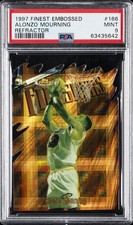 1997 FINEST EMBOSSED REFRACTOR #166 ALONZO MOURNING #/74 PSA 9