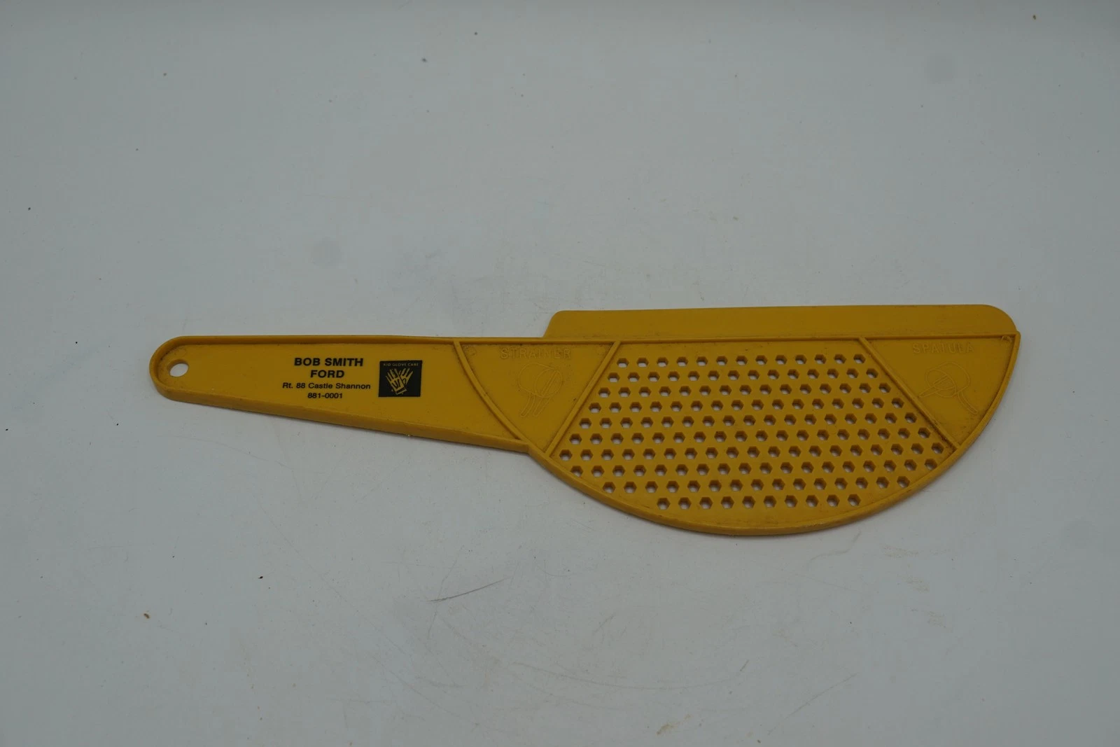 Vintage Yellow Plastic Pan Pot Strainer Bob Smith Ford Promo Kitchen Gadget