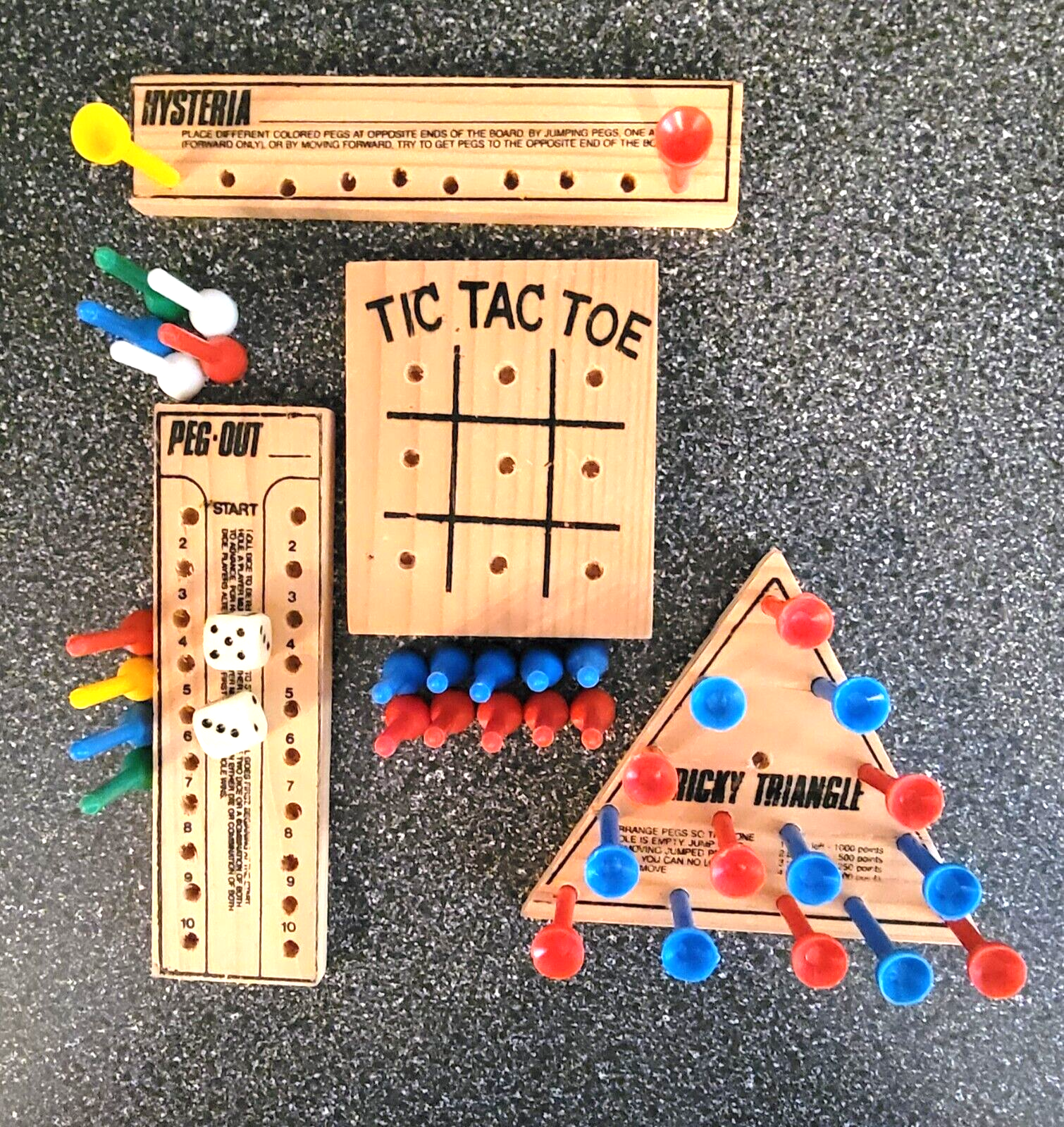 4 Mini Wooden Travel Games With 2 Dice And Pegs