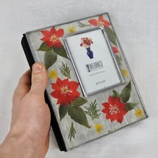 Melannco Metal Rimmed Glass Pressed Flower Poinsettia Frame Design Album Book