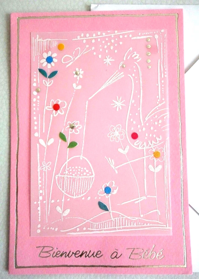 CARTE de naissance ROSE avec une enveloppe non servi exc état BIENVENUE Bébé  - Photo 1/2
