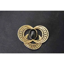 Vintage Triple Cresent Brooch with Black Stone
