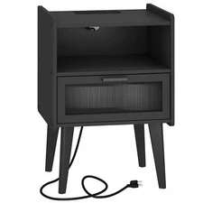 Nightstand with Charging Station Bedside Tables End 2 Tiers Storage Space