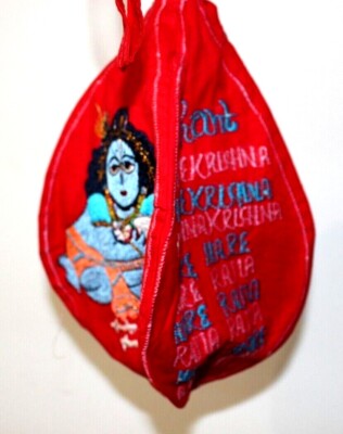 KANHA KRISHNA PUJA JAPA STICKEREI MALA TASCHE GEBET HINDU SINGEN YOGA HASE RAMA OM