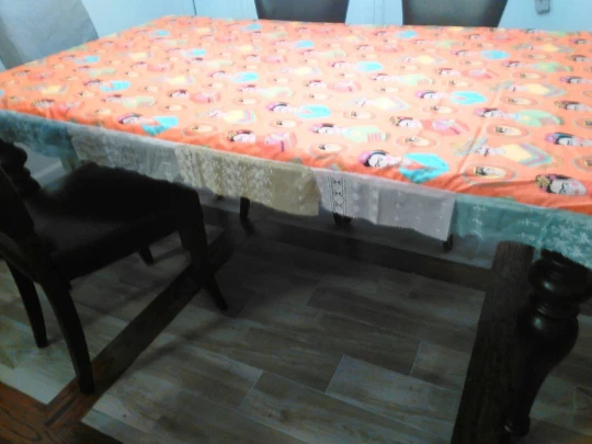 Handmade Alexander Henry Fabric Frida Kahlo Tablecloth with lace ribbon hem - Image 2 of 3