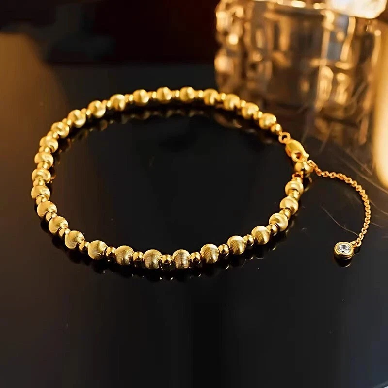 Brazalete ajustable enchapado en oro de 18 quilates Vermeil francés cepillado ojo de gato con cuentas Foto 3 de 4