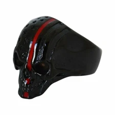 Gunmetal / Black Red Stripe Skull Ring Stainless Steel American Flag 128