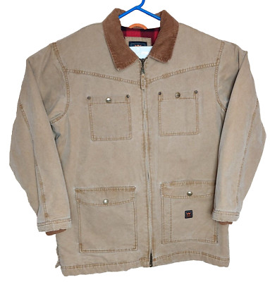 Walls Chore Coat Tan Canvas Plaid Blanket Lined Barn Corduroy Collar Men's XL