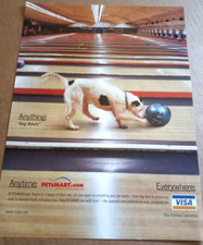 2001 print ad - VISA credit card Cute dog bowling Petsmart vintage advertising