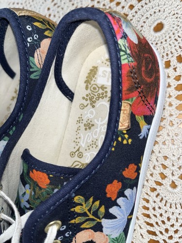 Keds Rifle Paper Co Sz 8.5 Navy Blue Wild Rose Floral Flat Sneakers Shoe Lace Up - Picture 22 of 22