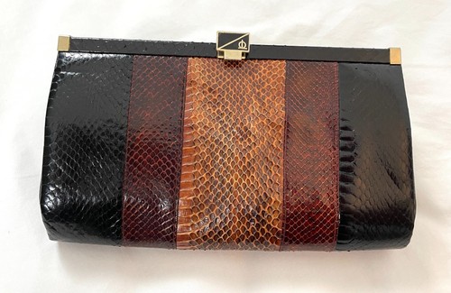 Vintage Leather Tri Color Snakeskin Clutch - Picture 3 of 9