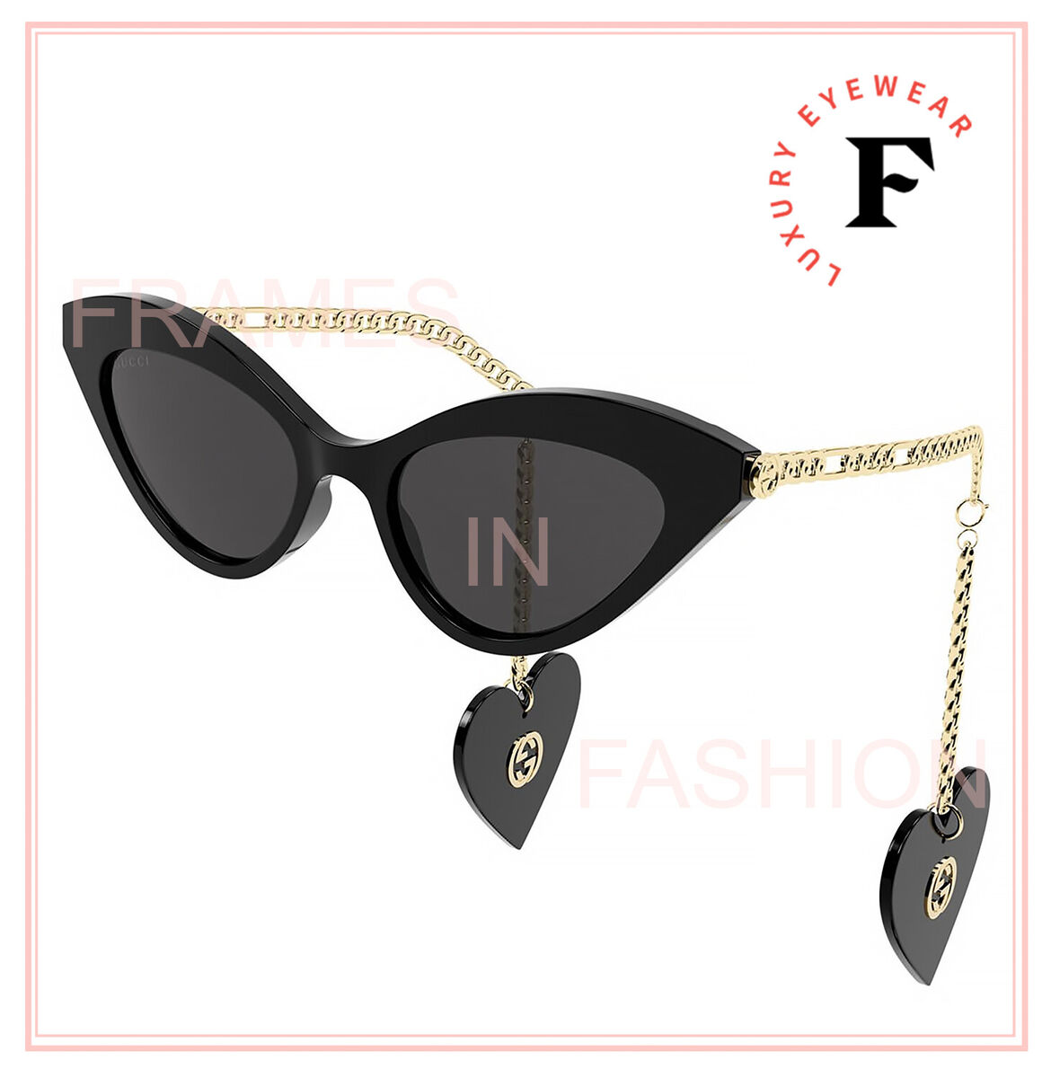 GUCCI CHAIN 0978 Gold Black Logo Heart Detachable Charm GUCCI CHAIN 0978 Gold Black Logo Heart Detachable Charm